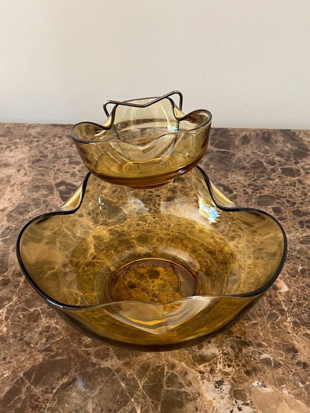 Vintage Anchor Hocking Accent Modern Honey Gold Amber Glass Chip & Dip Set